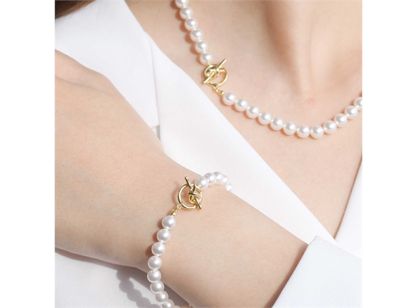 Perlearmbånd i forgylt sølv Perler 18 cm