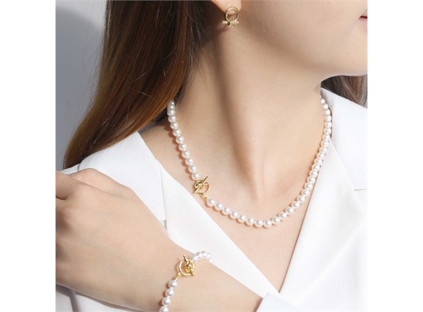 Perlearmbånd i forgylt sølv Perler 18 cm