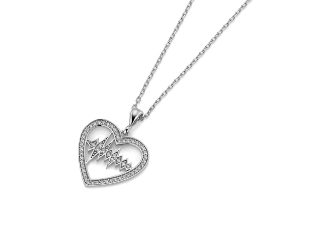 HEARTBEAT smykke i rhodinert sølv Hjerte zirkonia stener 42+5 cm