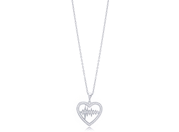 HEARTBEAT smykke i rhodinert sølv Hjerte zirkonia stener 42+5 cm