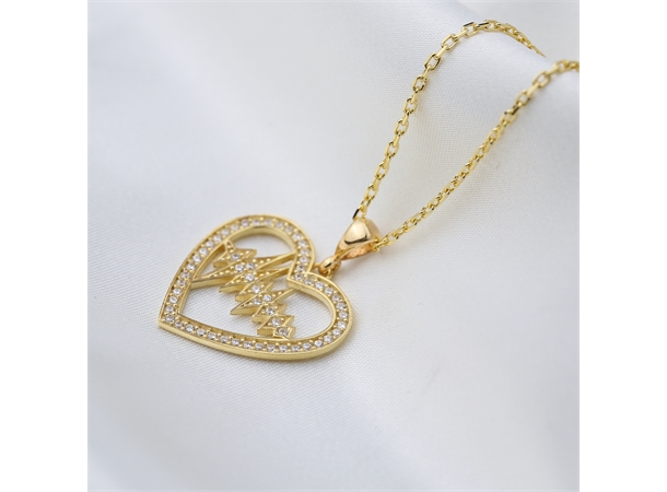 HEARTBEAT smykke i forgylt sølv Hjerte zirkonia stener 42+5 cm