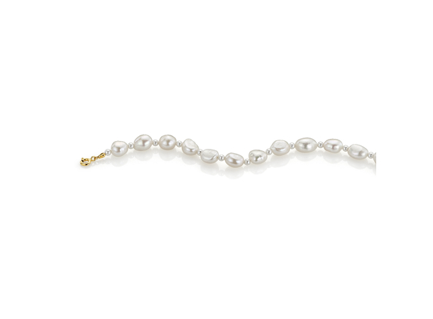 Perlearmbånd i forgylt sølv Ekte perler 17+3 cm