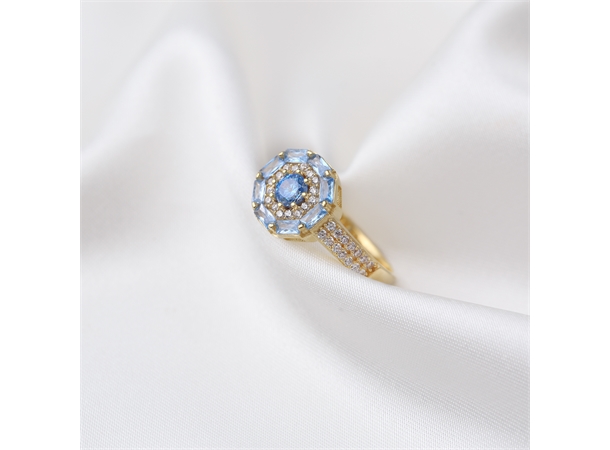 STARLIGHT ring Forgylt sølv med blå zirkonia stener